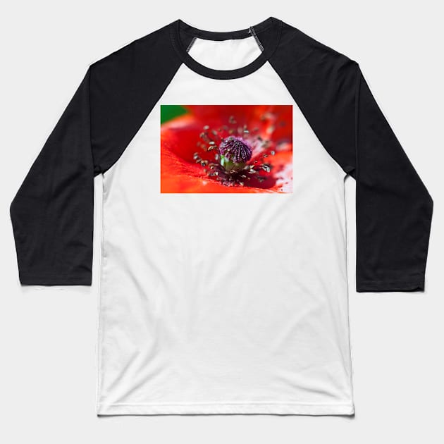 Heart of a Poppy macro Baseball T-Shirt by InspiraImage